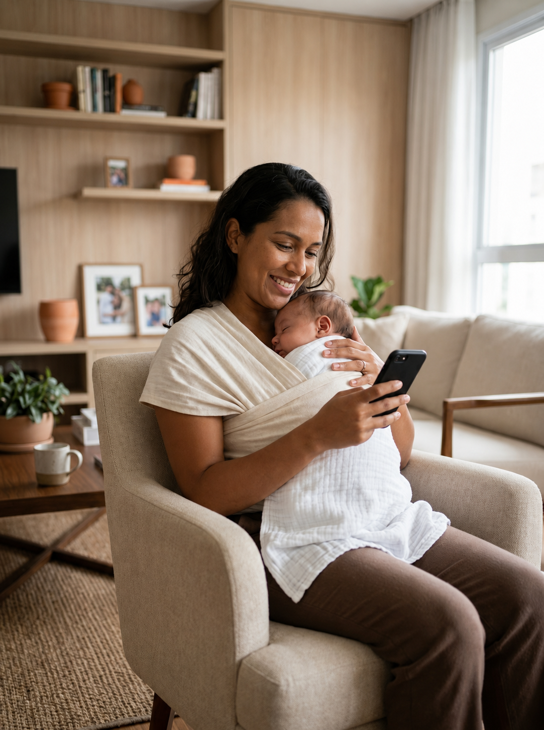Mãe recebendo atendimento online